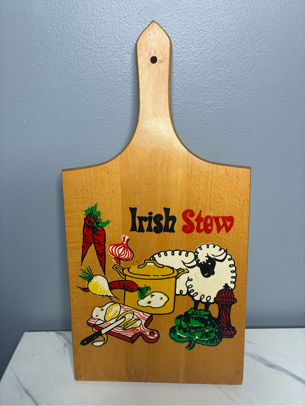 Vintage Nevco Irish Stew Wooden Cutting Board Made in Yugoslavia Wall Decor